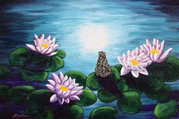 Frogs: Frog In A Moonlit Pond by Laura Iverson