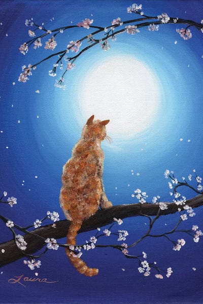 Laura Iverson: Ginger Cat In Blue Moonlight by Laura Iverson