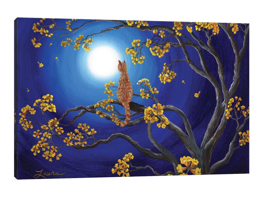 Wall Art Print, Golden flowers in moonlight
