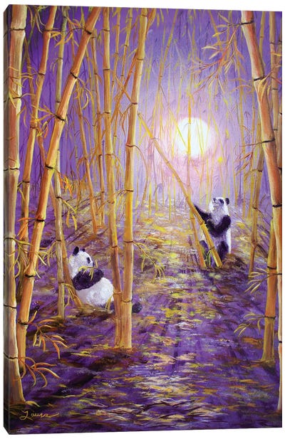 Harvest Moon Pandas Canvas Art Print - Bamboo Art