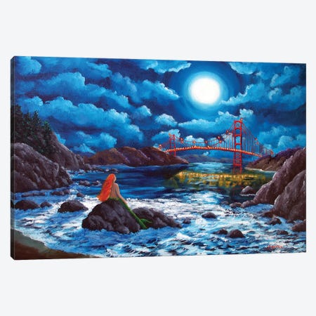 Mermaid At The Golden Gate Bridge Canvas Print #LAI55} by Laura Iverson Canvas Artwork