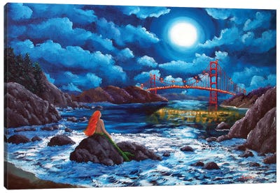 Mermaid At The Golden Gate Bridge Canvas Art Print - Laura Iverson