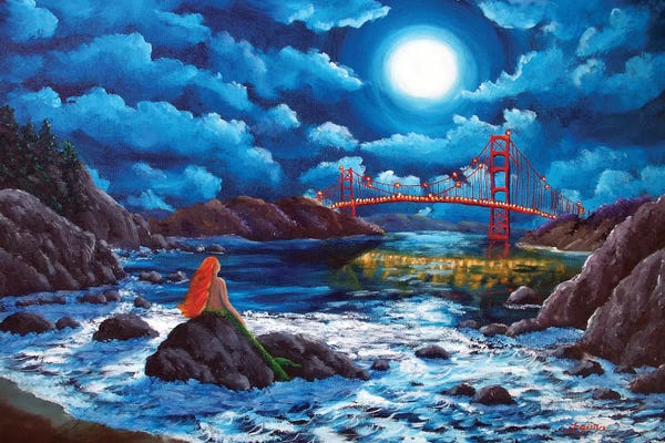 Laura Iverson: Mermaid At The Golden Gate Bridge by Laura Iverson