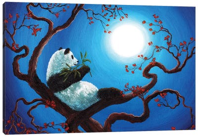 Moonlit Snack Canvas Art Print - Panda Art