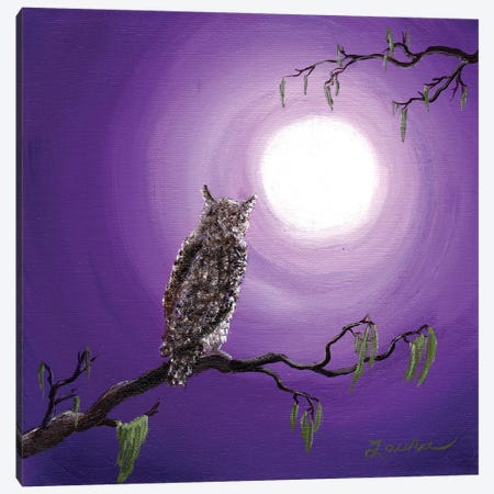 Owl On Mossy Branch Canvas Print #LAI65} by Laura Iverson Canvas Art Print