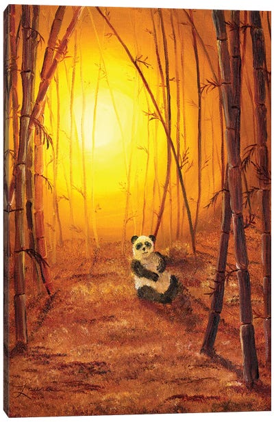 Panda In Golden Glow Canvas Art Print - Panda Art
