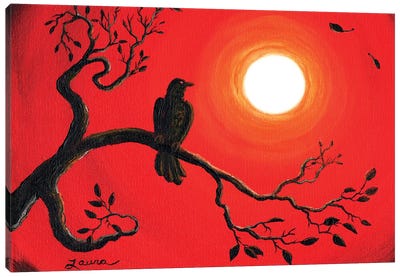Raven In Red Canvas Art Print - Laura Iverson