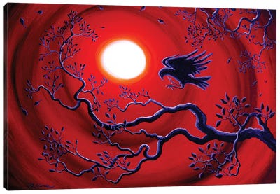 Raven In Ruby Red Canvas Art Print - Goth Art