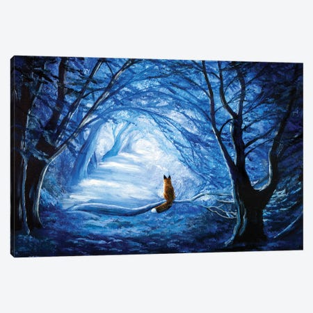 Red Fox In Blue Cypress Grove Canvas Print #LAI74} by Laura Iverson Canvas Artwork