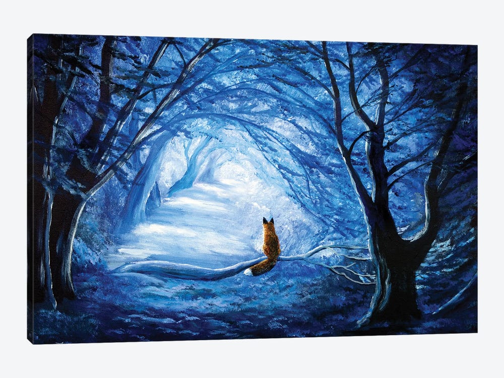 Red Fox In Blue Cypress Grove by Laura Iverson 1-piece Canvas Print