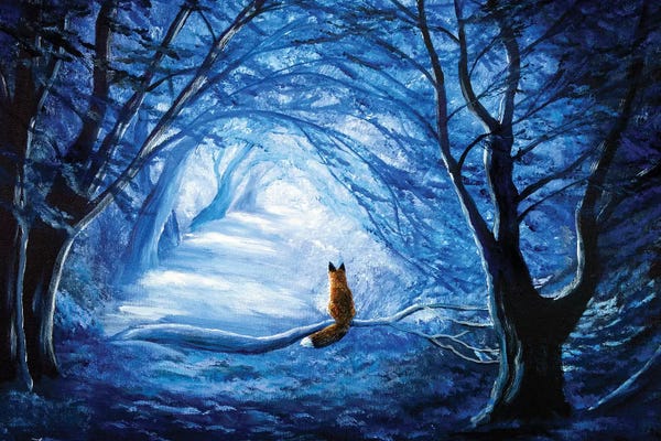 Laura Iverson: Red Fox In Blue Cypress Grove by Laura Iverson