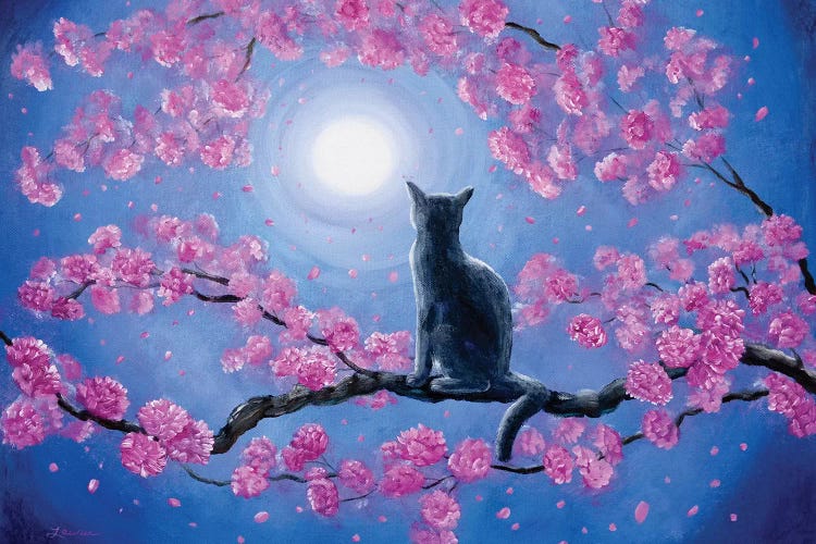 Russian Blue Cat In Pink Flowers