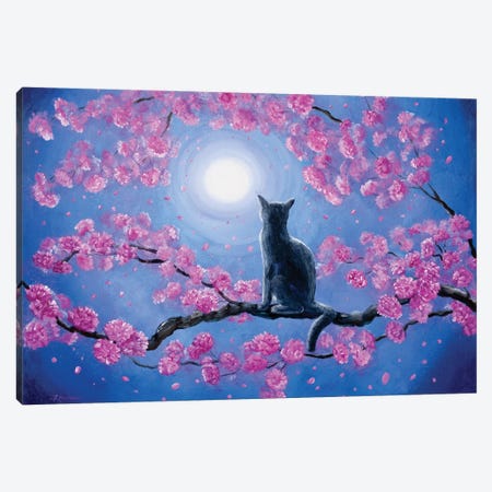 Russian Blue Cat In Pink Flowers Canvas Print #LAI76} by Laura Iverson Canvas Wall Art
