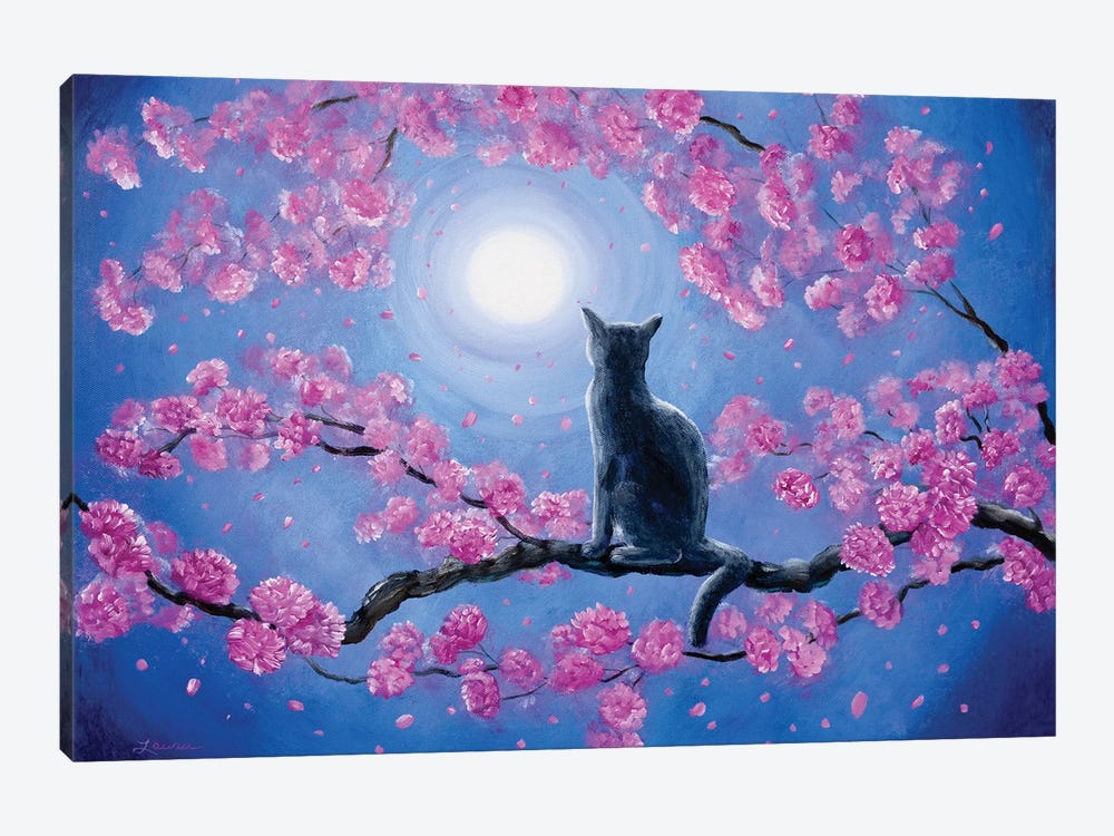 Russian Blue Cat In Pink Flowers by Laura Iverson 1-piece Art Print