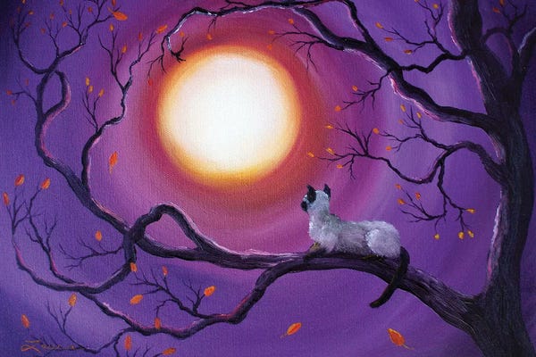 Laura Iverson: Siamese Cat In Purple Moonlight by Laura Iverson