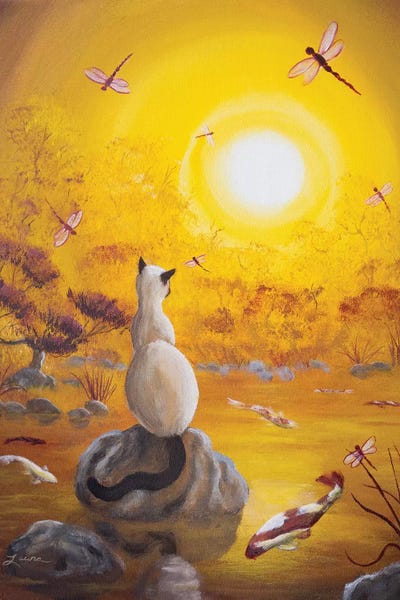 Laura Iverson: Siamese Cat With Dancing Dragonflies by Laura Iverson