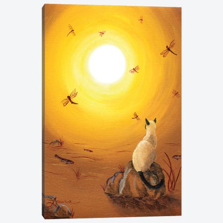 Siamese Cat With Red Dragonflies Canvas Print #LAI83} by Laura Iverson Canvas Wall Art