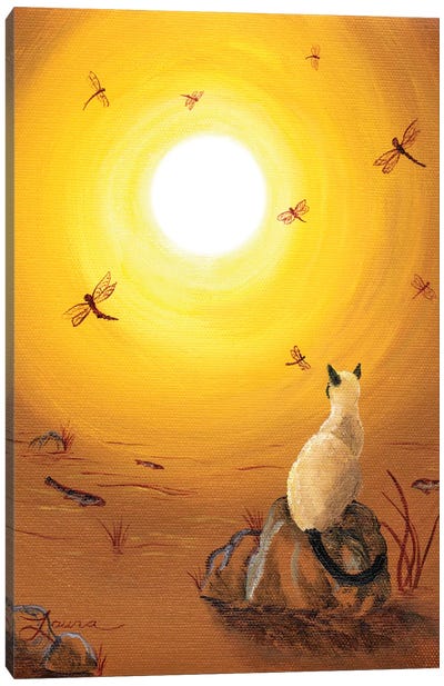 Siamese Cat With Red Dragonflies Canvas Art Print - Siamese Cat Art