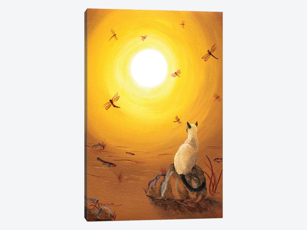 Siamese Cat With Red Dragonflies by Laura Iverson 1-piece Canvas Art Print