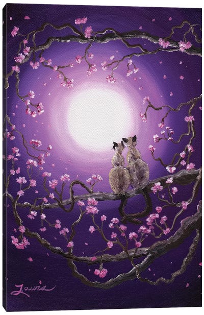 Siamese Cats In Pink Blossoms Canvas Art Print - Laura Iverson