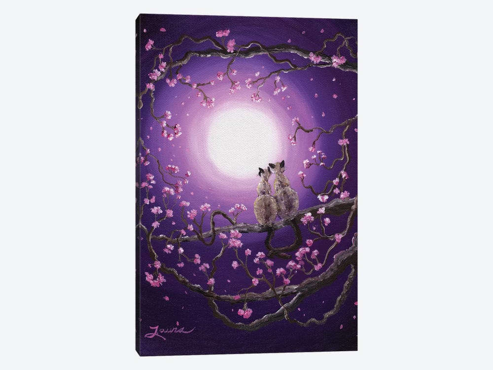 Siamese Cats In Pink Blossoms by Laura Iverson 1-piece Canvas Artwork
