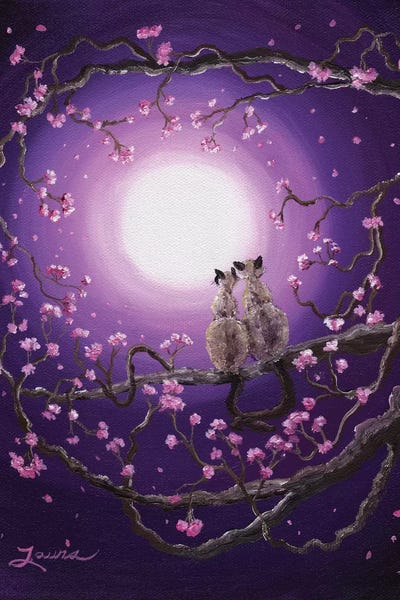 Siamese: Siamese Cats In Pink Blossoms by Laura Iverson