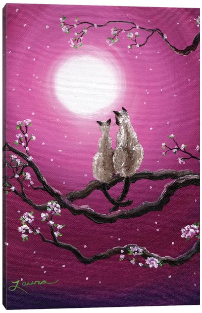 Siamese Cats In Spring Blossoms Canvas Art Print - Siamese Cat Art