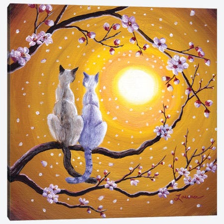 Siamese Cats Nestled In Golden Sakura Canvas Print #LAI86} by Laura Iverson Art Print