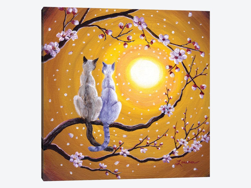 Siamese Cats Nestled In Golden Sakura by Laura Iverson 1-piece Canvas Artwork