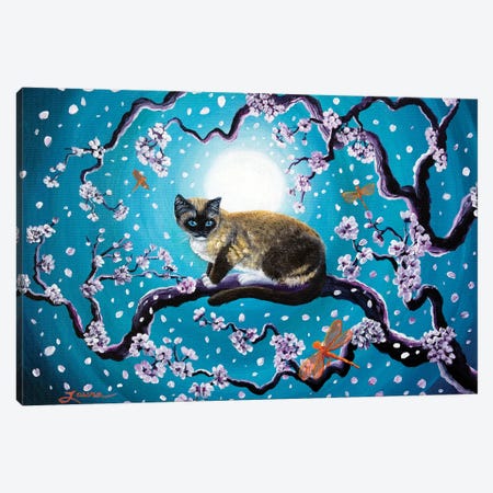Snowshoe Cat And Dragonfly In Sakura Canvas Print #LAI90} by Laura Iverson Canvas Print