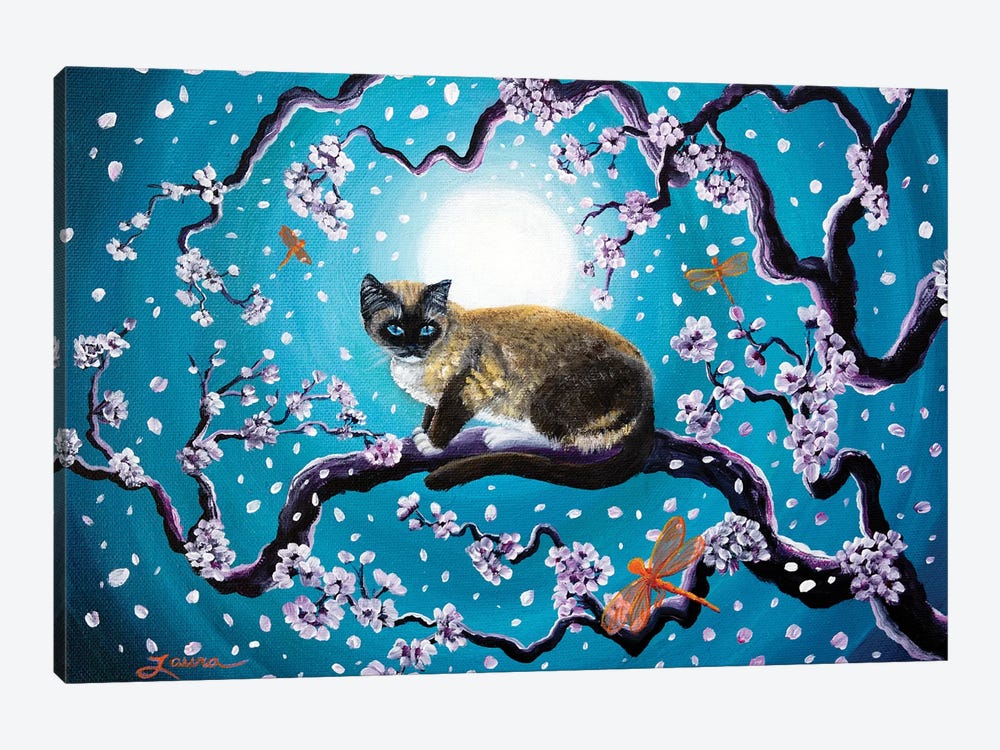 Snowshoe Cat And Dragonfly In Sakura by Laura Iverson 1-piece Art Print
