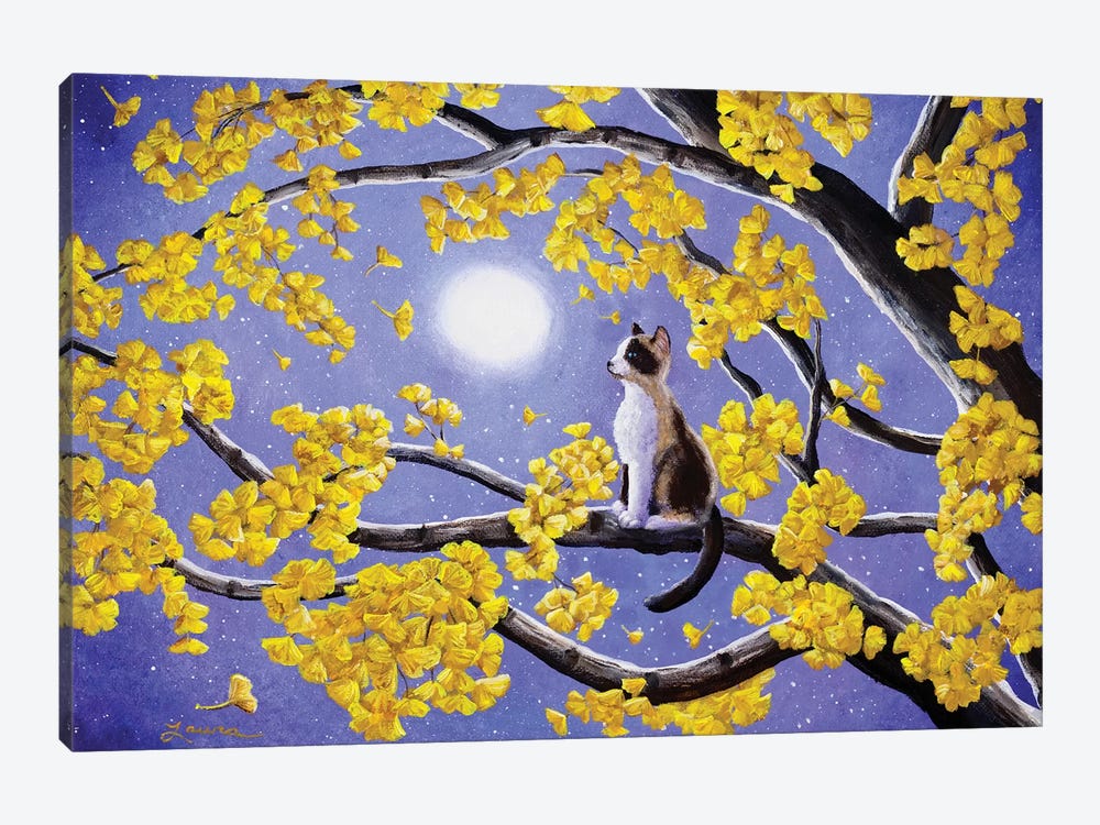 Snowshoe Siamese Kitten In Gingko Leaves by Laura Iverson 1-piece Canvas Artwork