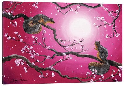 Sunrise Squirrels Canvas Art Print - Cherry Blossom Art