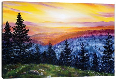 Sunset Over The Hills At Cape Perpetua Canvas Art Print - Laura Iverson