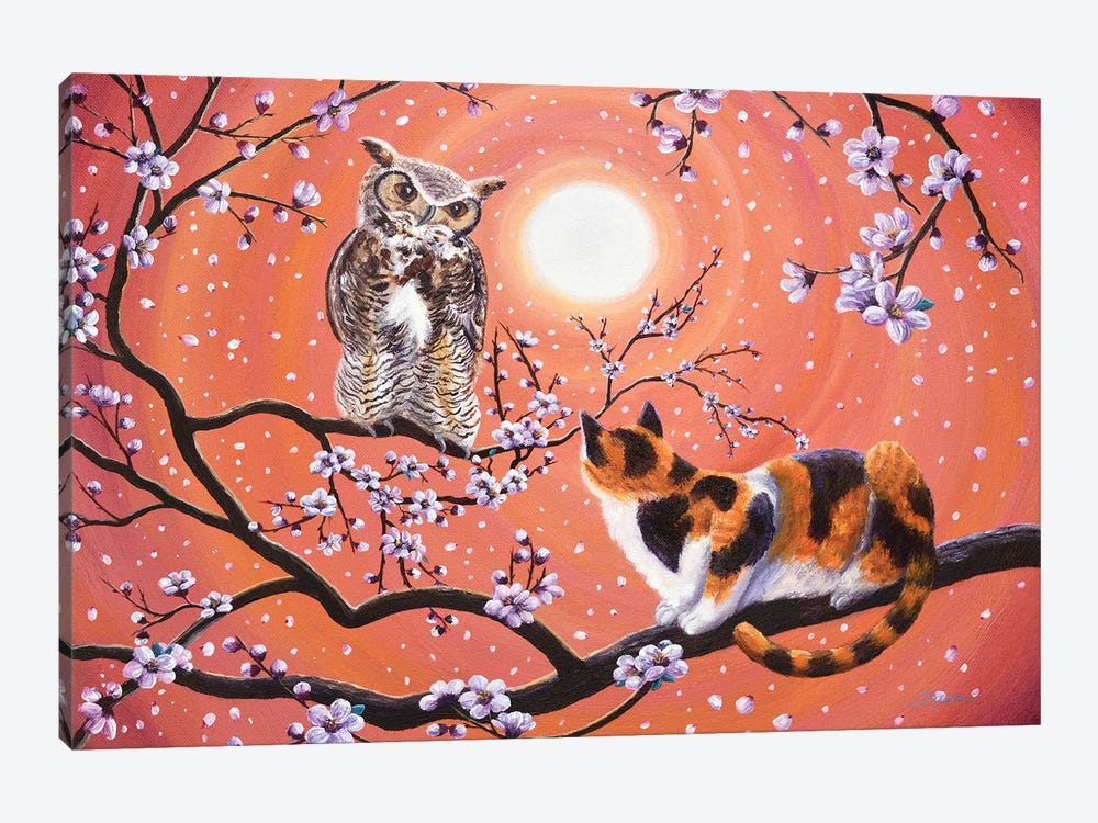 The Owl And The Pussycat In Peach Blossoms by Laura Iverson 1-piece Canvas Wall Art