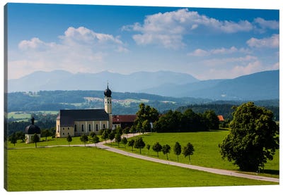 Germany, Bavaria, Alps, Church Irschenberg Canvas Art Print - Valley Art