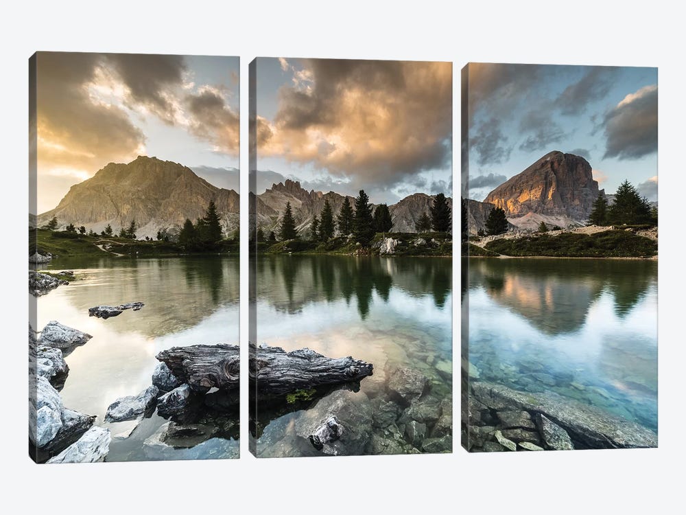 Italy, Alps, Dolomites, Lago di Limides IV 3-piece Canvas Art