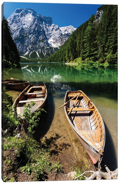 Italy, Dolomites, Lago di Braies Canvas Art Print - Veneto Art