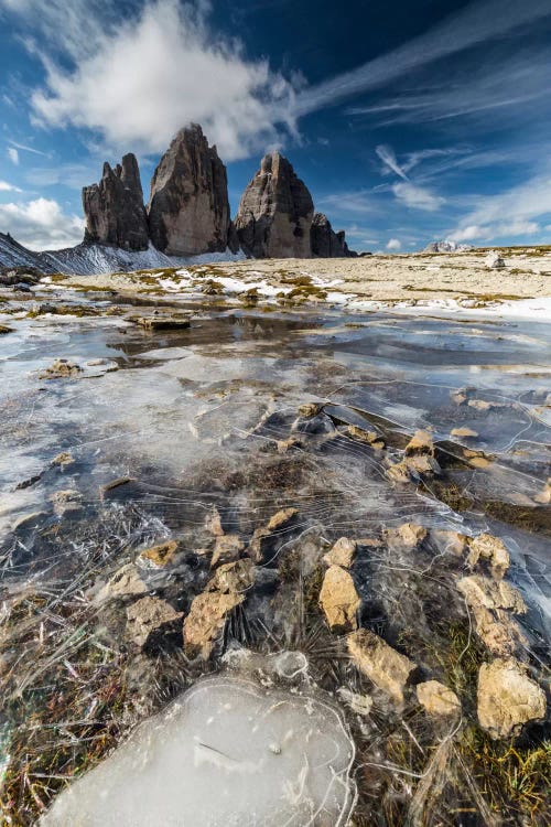 Italy, Tre Cime di Lavaredo With Ice, Dolomites