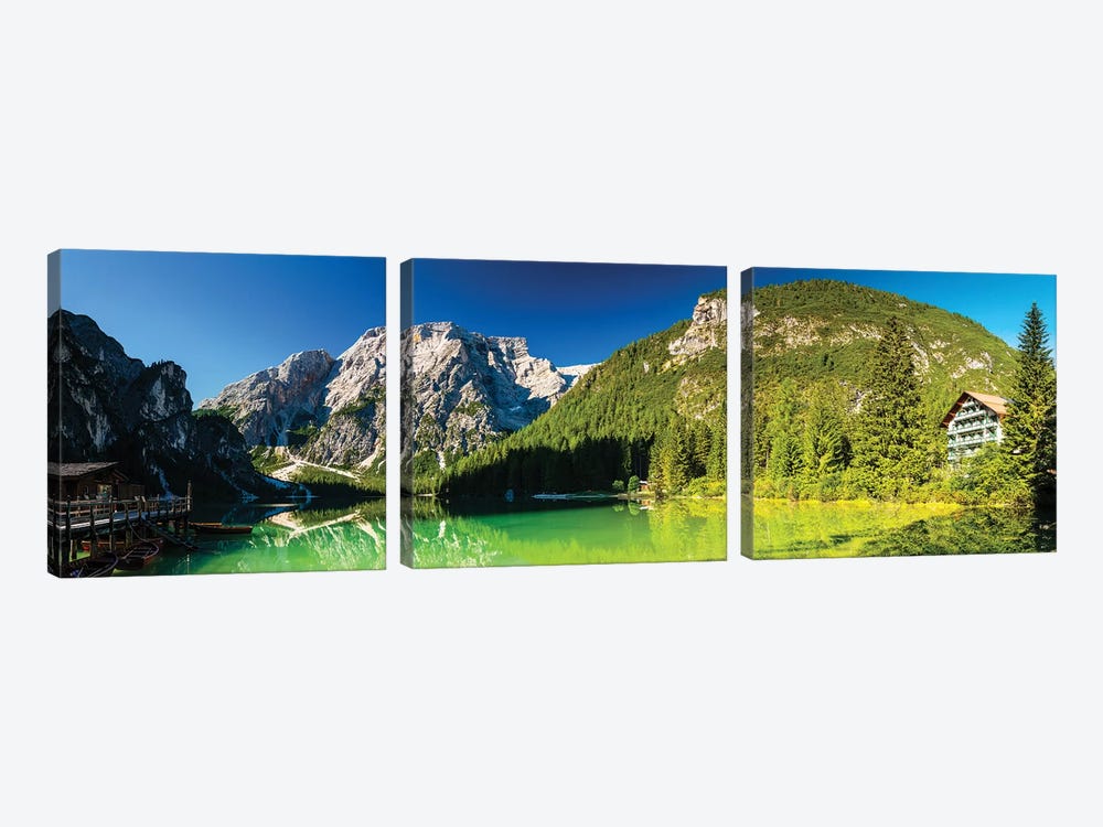 Italy, Alps, Prags Dolomites, Mountains. Pragser Wildsee / Lago Di Braies, I 3-piece Canvas Art Print