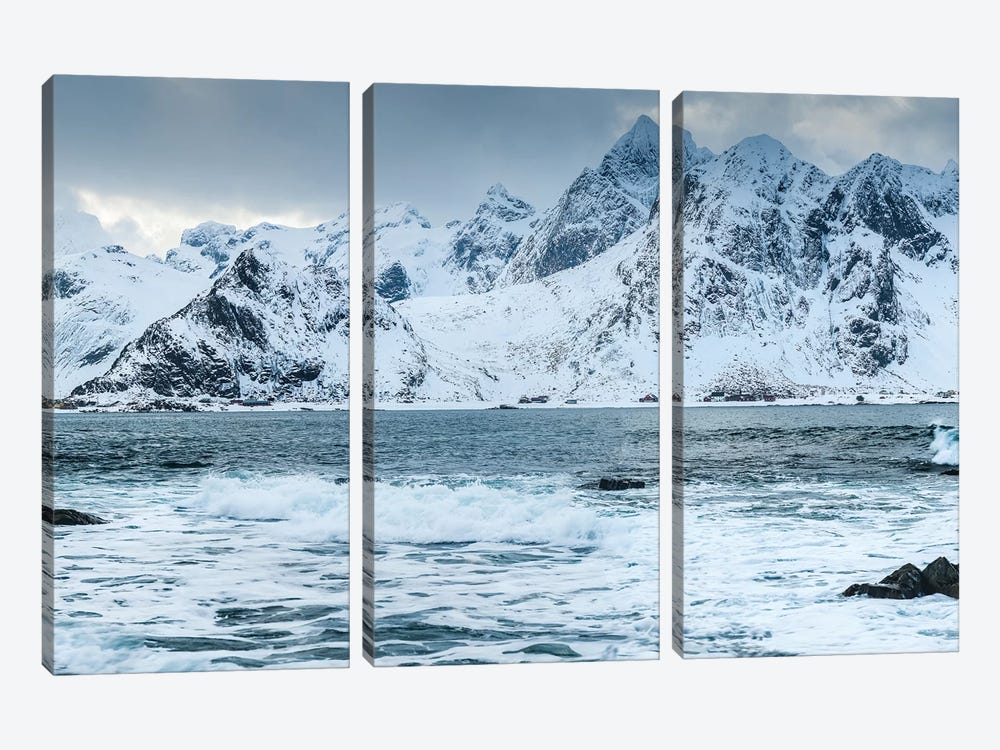 Norway, Nordland, Lofoten, Vareid, Flakstadoy, Winter Lofoten by Mikolaj Gospodarek 3-piece Canvas Art Print