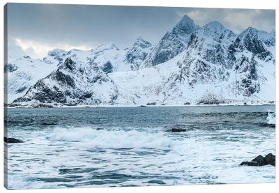 Norway, Nordland, Lofoten, Vareid, Flakstadoy, Winter Lofoten Canvas Art Print - Lofoten