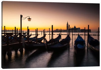 Italy, Venice, Sunrise, Gondolas Canvas Art Print - Mikolaj Gospodarek
