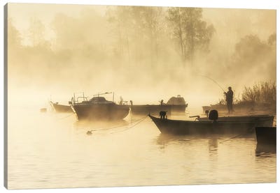 Sunrise - Lake - Angler - Poland Canvas Art Print