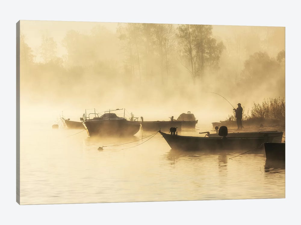 Sunrise - Lake - Angler - Poland by Mikolaj Gospodarek 1-piece Art Print