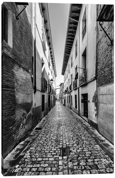 Old Town Tudela In Spain Canvas Art Print - Black & White Cityscapes