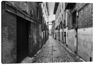 Street In Tudela In Spain Canvas Art Print - Black & White Cityscapes