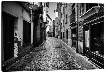 Street In Tudela, Spain Canvas Art Print - Black & White Cityscapes