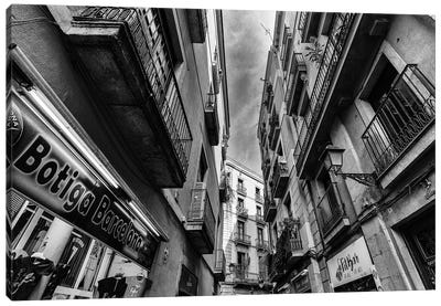 Old Town Barcelona, Spain Canvas Art Print - Black & White Cityscapes