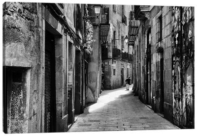 Townhouses In Barcelona, Spain Canvas Art Print - Black & White Cityscapes